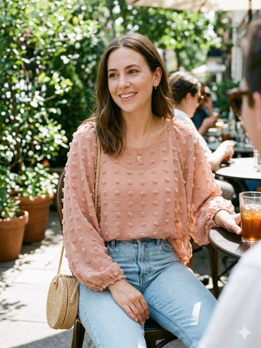 Mi Ami Blush Pink Swiss Dot Off-The-Shoulder Blouse M